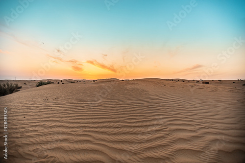 sunset in the desert of Dubai, united arab emirates