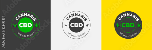 Graphic emblem with sativa and indica on a colored background in the center of the circle.