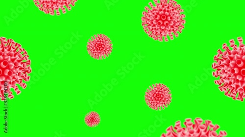 Loop Animated Virus, red 3d model on Chromakey background with small viruses. Macro shooting