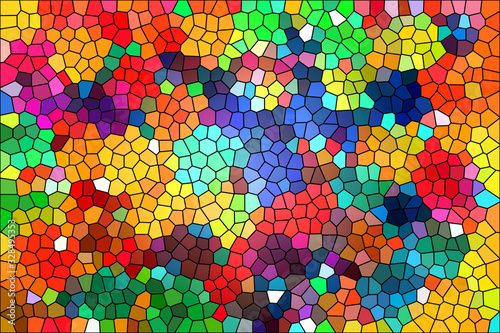 Illustration of a colorful mosaic of polyhedral figures