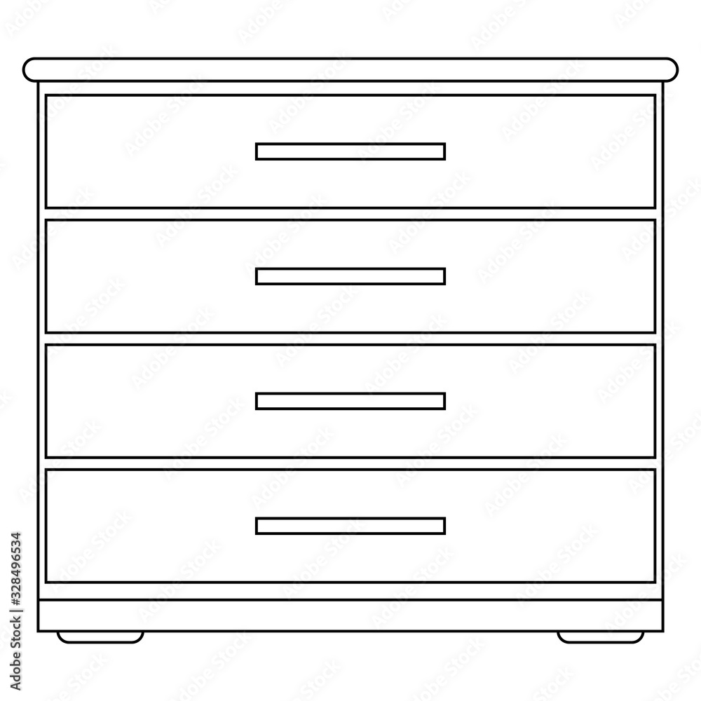 black and white flat vector icon of chest of drawers