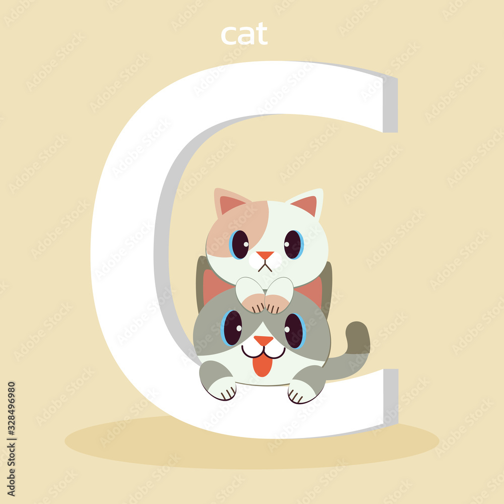 The character of cute cat sitting on the big font of C for a-z theme. the character of cute cat with a font of C in flat vector. The character of cute cat in flat vector style. The character of cute cat sitting on the big font of C for a-z theme. the character of cute cat with a font of C in flat vector. The character of cute cat in flat vector style.