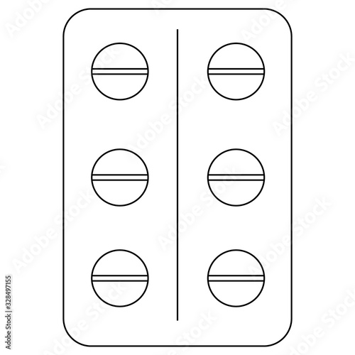 black and white vector icon of round pill packaging
