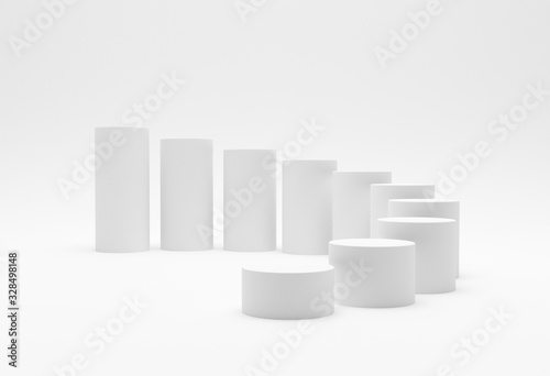 3D illustration - White cylinders curve chart increasing