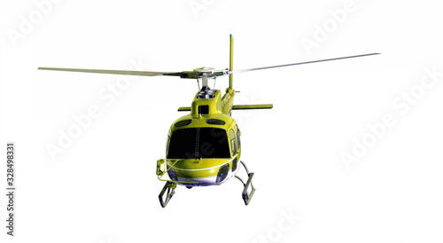 Yellow helicopter with hidden landing gear