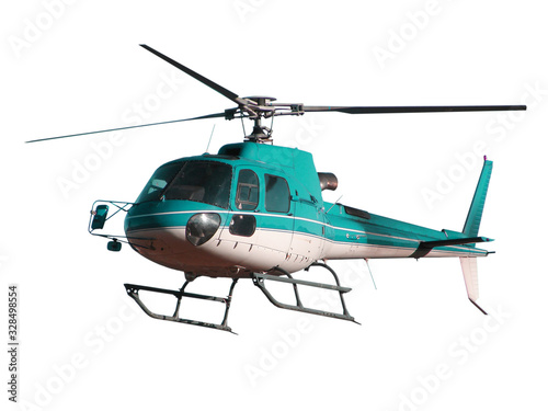 Turquoise color helicopter with hidden landing gear