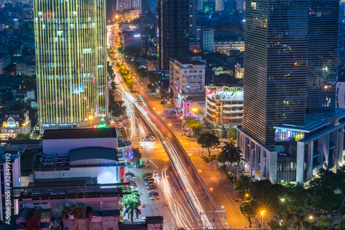 Aerial skyline view of Hanoi. Hanoi cityscape at twilight at Lang Ha street, Ba Dinh district