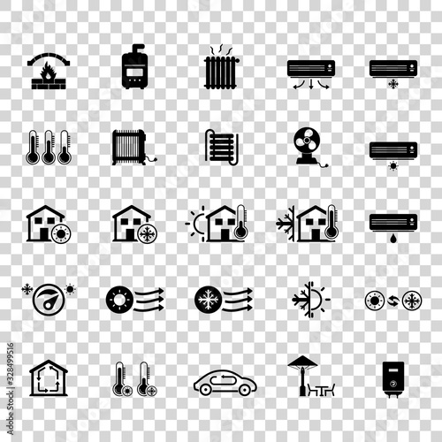 Heating and cooling systems icon set	