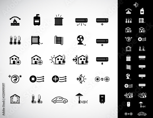 Heating and cooling systems icon set	