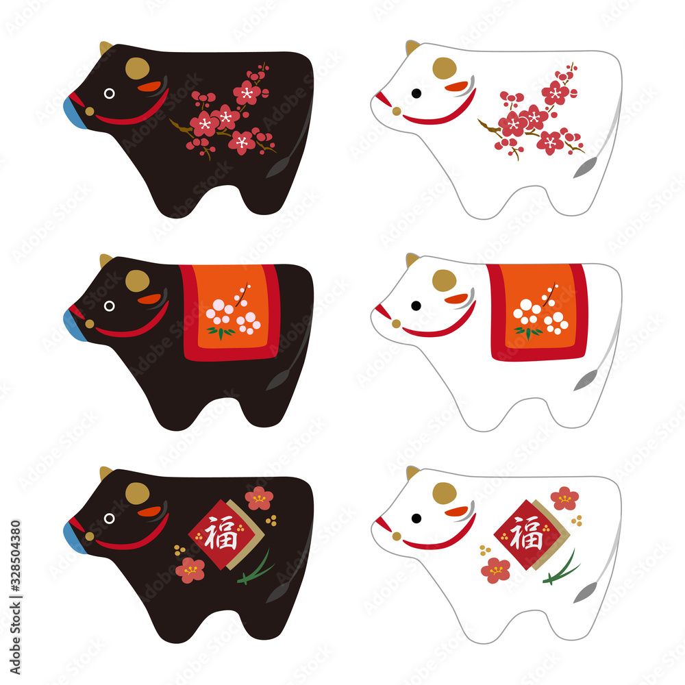 年賀状素材 丑年 牛の置物イラスト Stock Vector Adobe Stock