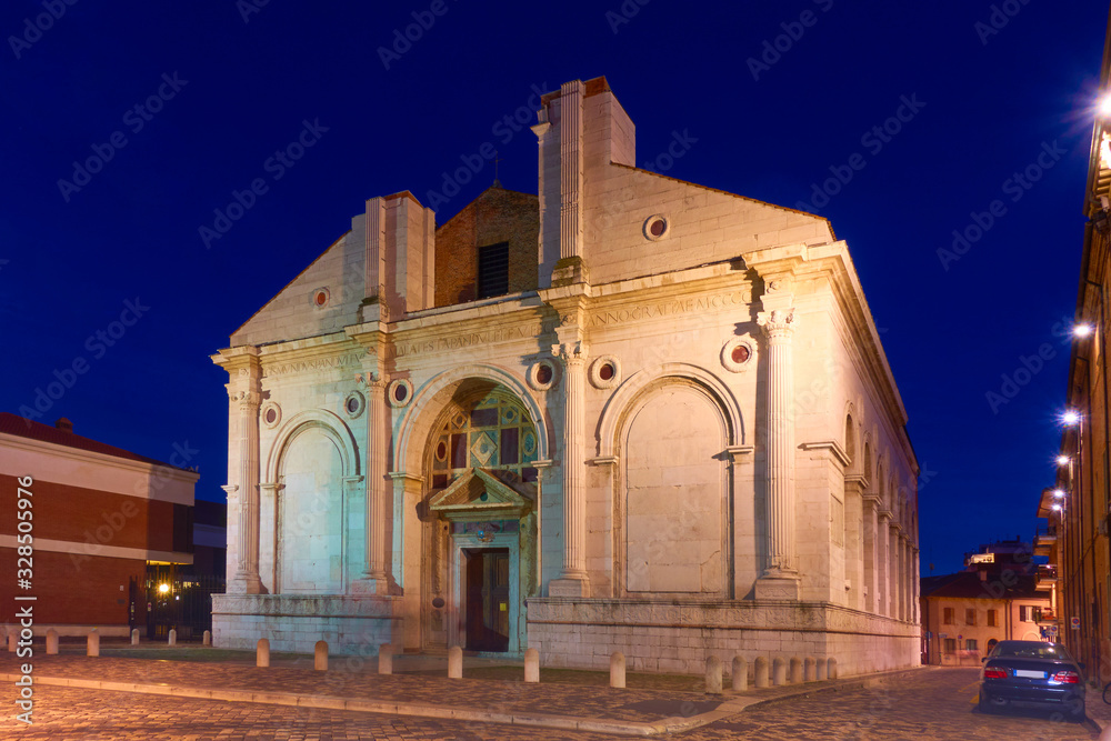 Cathedral church of Rimini at night