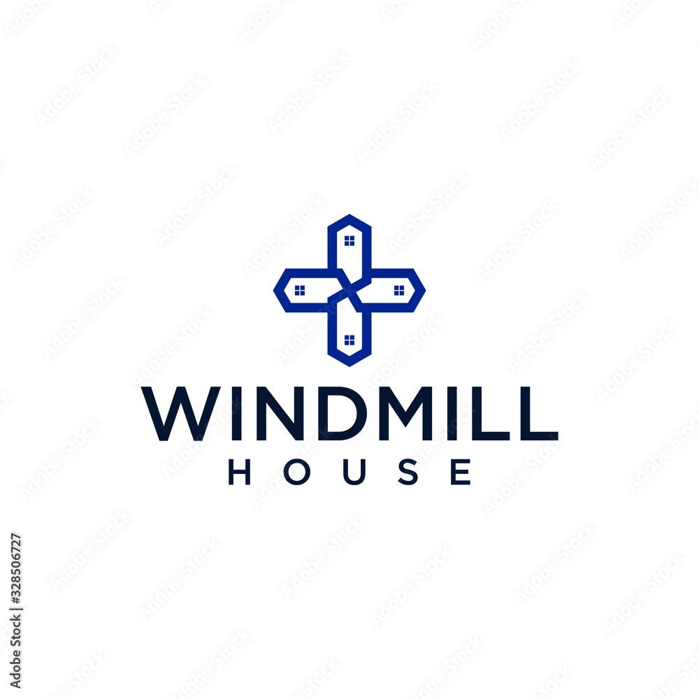 windmill logo with simple design and with house vector windmill logo with simple design and with house vector