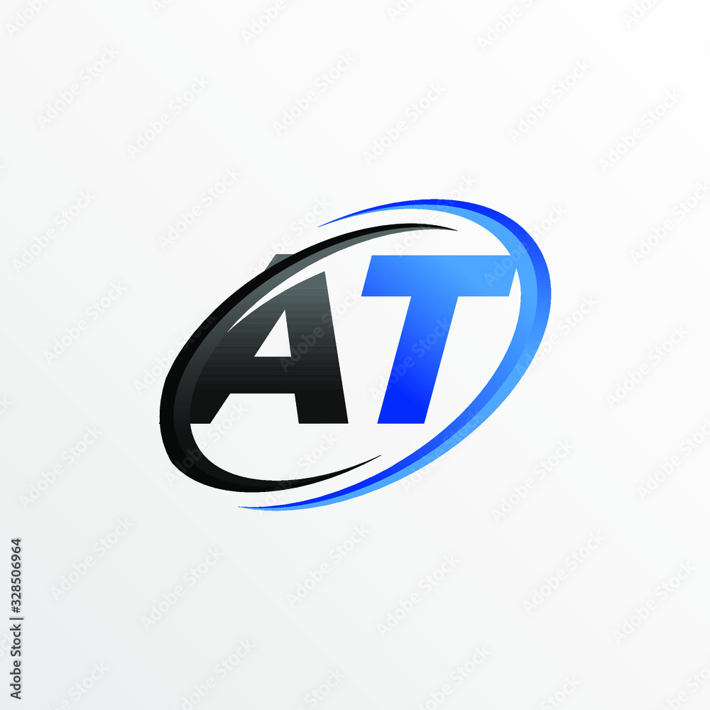 Initial Letters AT Logo with Circle Swoosh Element Initial Letters AT Logo with Circle Swoosh Element