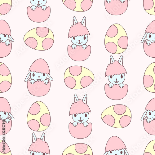 Cute Easter babies bunnies and Easter eggs seamless pattern © svetlanasmirnova