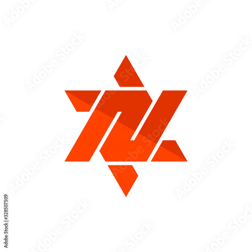 Initial letter N logo template with david star shape symbol in flat design monogram illustration