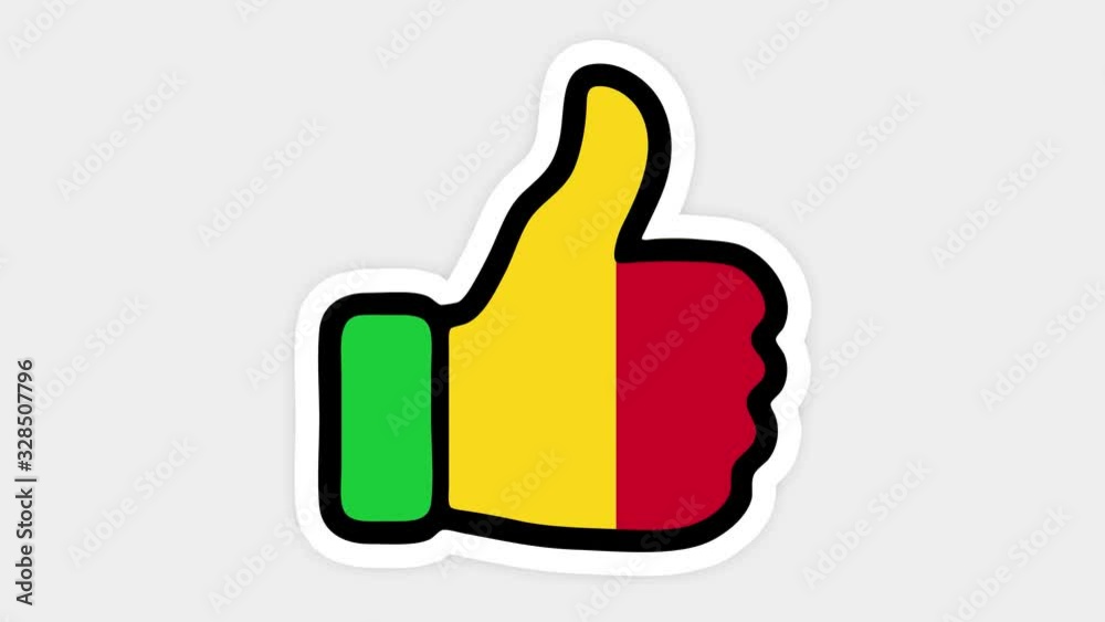 . Drawing, animation is in form of like, heart, chat, thumb up with the image of Mali flag . White background . Drawing, animation is in form of like, heart, chat, thumb up with the image of Mali flag . White background