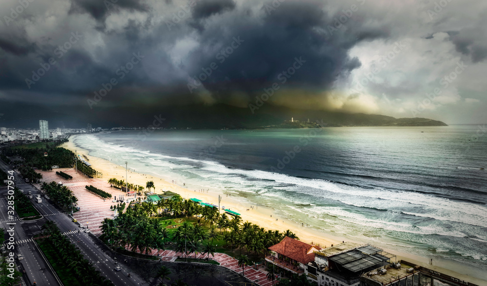 A storm approaching a beach at Dah Nang City, Vietnam
