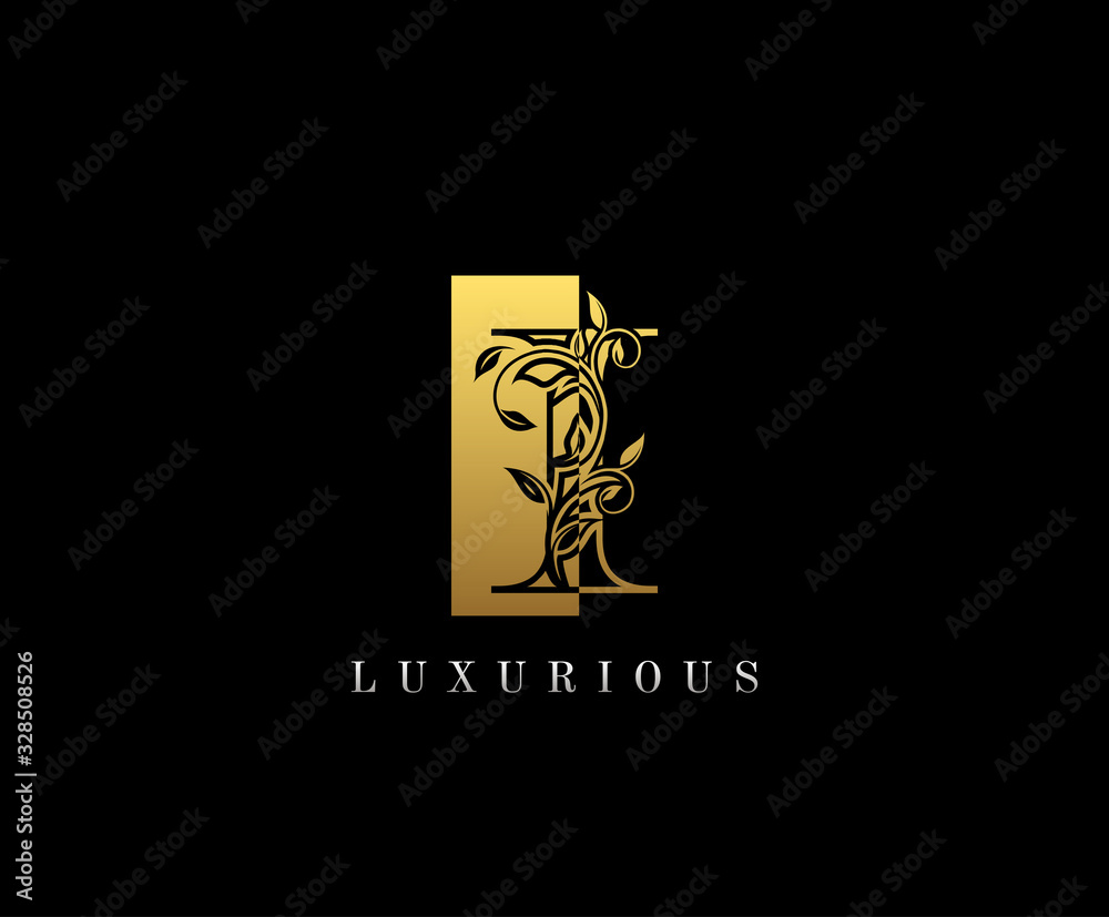 Gold Letter I Logo. I Letter Design Vector with Golden Colors and Floral Hand Drawn. Gold Letter I Logo. I Letter Design Vector with Golden Colors and Floral Hand Drawn.