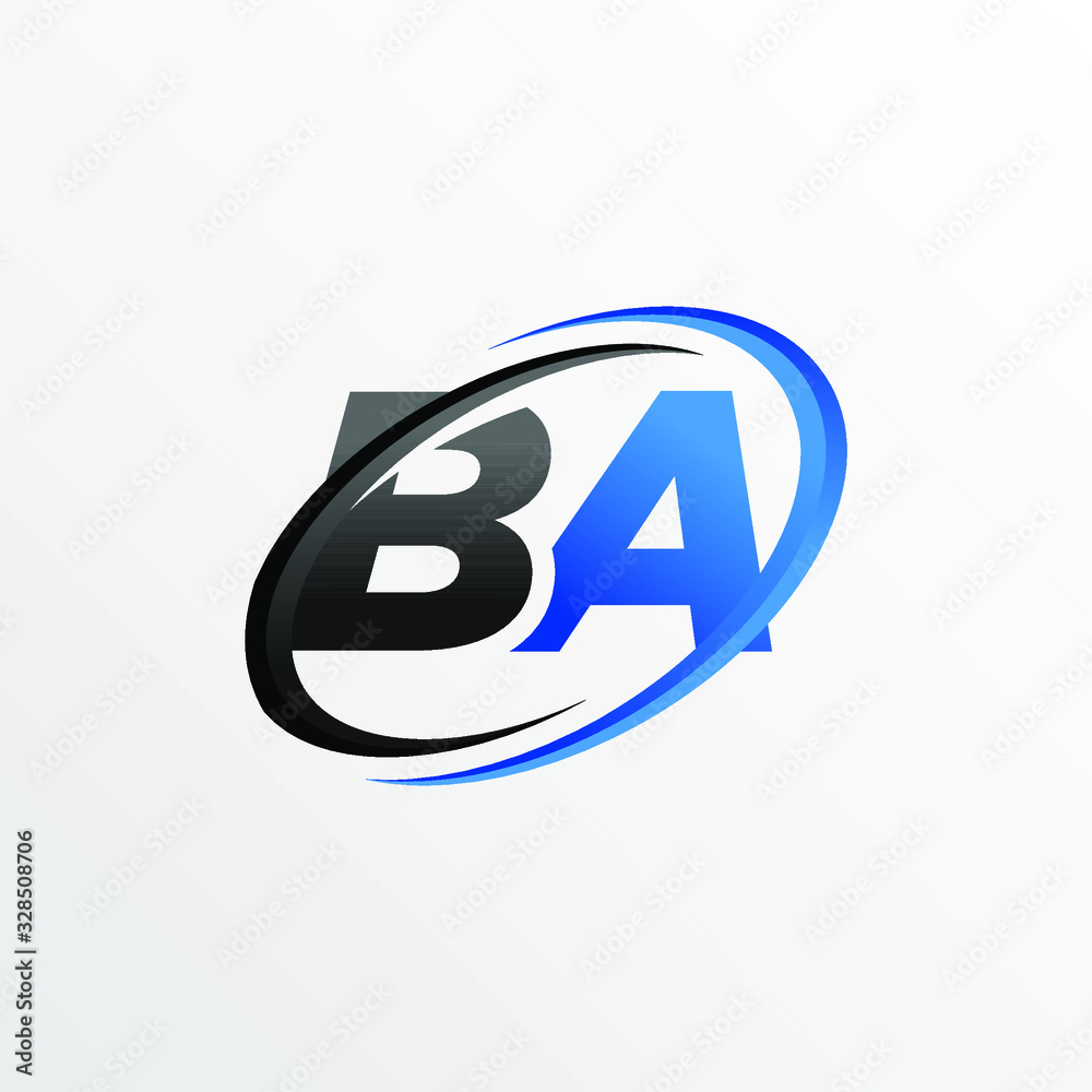 Initial Letters BA Logo with Circle Swoosh Element Initial Letters BA Logo with Circle Swoosh Element