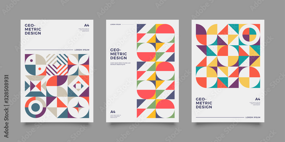 intage retro bauhaus design vector covers set. Swiss style colorful geometric compositions for book covers, posters, flyers, magazines, business annual reports