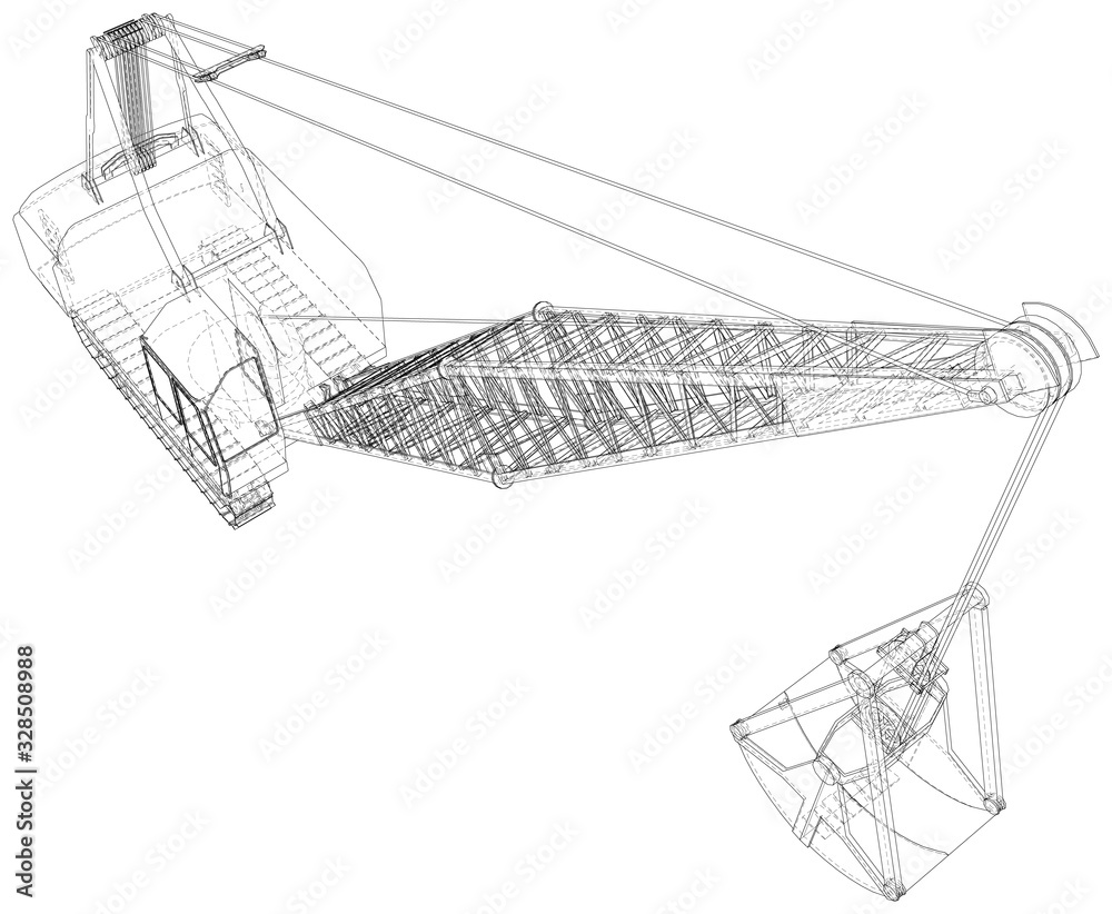 Dragline excavator. Construction equipment isolated vector. Heavy