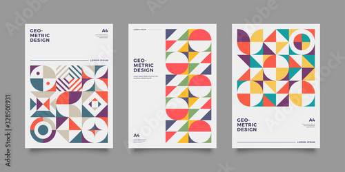 intage retro bauhaus design vector covers set. Swiss style colorful geometric compositions for book covers, posters, flyers, magazines, business annual reports