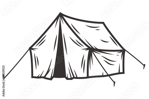 Monochrome silhouette of camping tent for traveler
