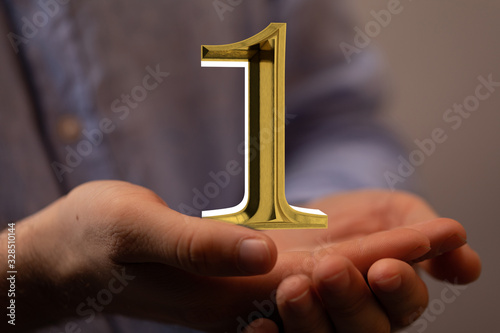 First or one  Years award Digital number award Anniversary 3d.