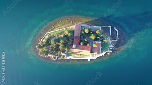 Aerial view of the Lady of the Rocks church and Island of Sveti Djordje in the Kotor Bay near Perast town, Montenegro. photo