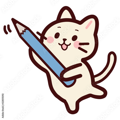 鉛筆を持っているねこのキャラクター