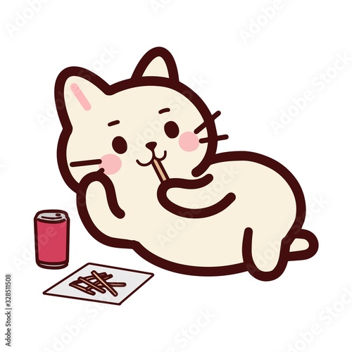 お菓子を食べながらダラダラするねこのキャラクター