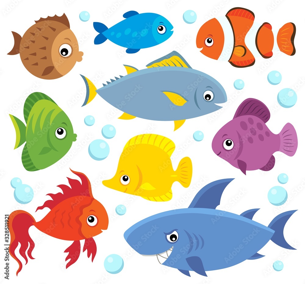 Stylized fishes theme set 4