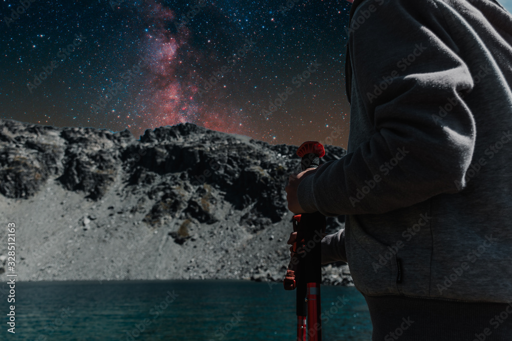 Man watching milky way. Man watching stars. Man watching milky way. Man watching stars.