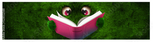 green hairy monster reading a book