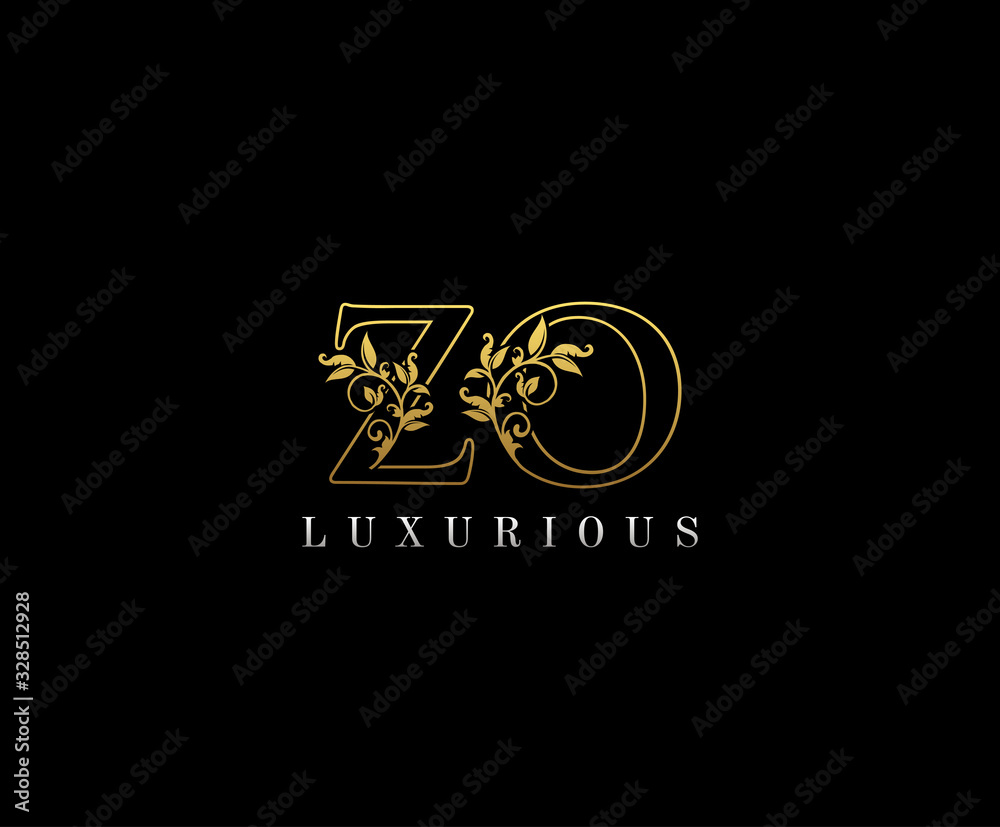 Golden Elegant letter Z, O and ZO. Graceful royal style. Calligraphic beautiful logo. Vintage drawn emblem for book design, weeding card, brand name, business card, Restaurant, Boutique, Hotel. 