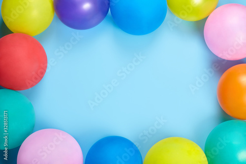 Background with colorful balloons. Party invitation with copy space.