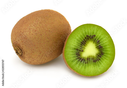 Kiwi and half kiwi fruit isolated on white background.
