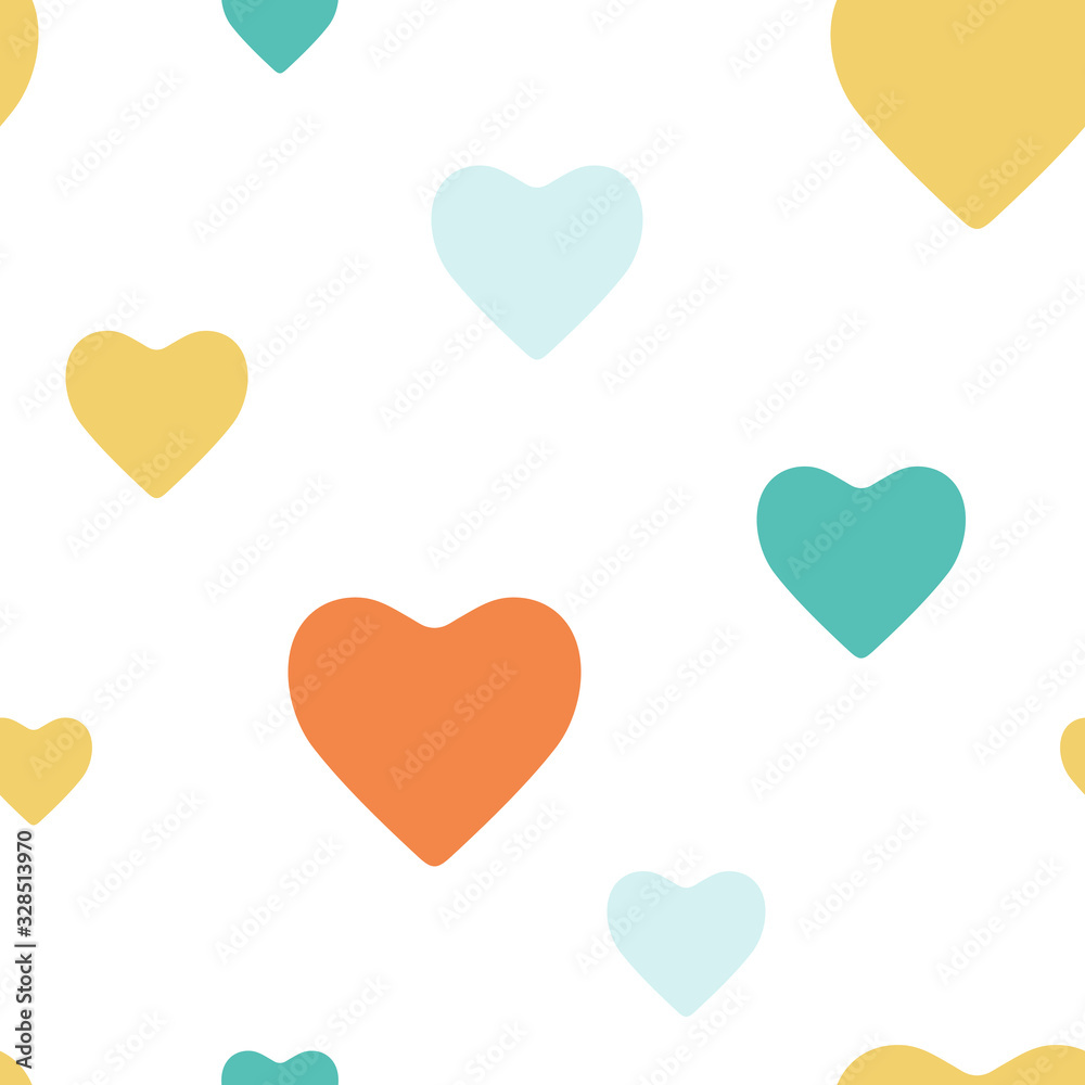 Seamless vector pattern with colorful hearts. Cute vector pattern for fabric, wallpapers, prints, cards and posters. Vector background with hearts for wedding and Valentine's day