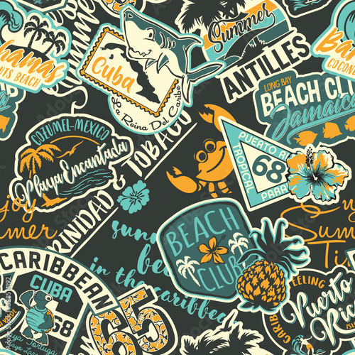 Tapety Podróże  cute-caribbean-islands-graphic-labels-collection-abstract-vector-seamless-pattern