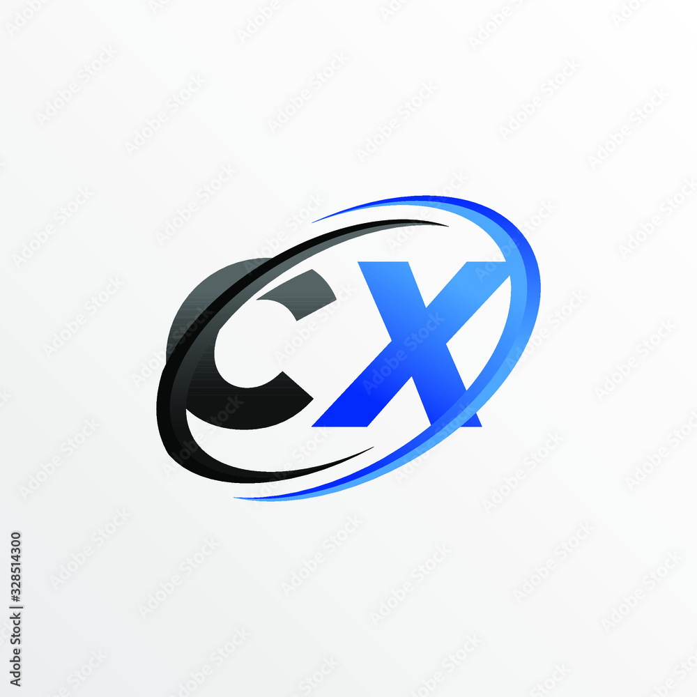 Initial Letters CX Logo with Circle Swoosh Element Initial Letters CX Logo with Circle Swoosh Element