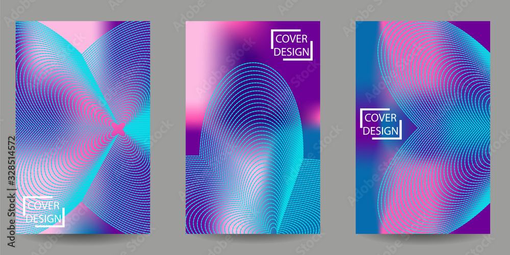Abstract minimal geometric backgrounds set.Colorful geometric pattern with wavy texture . For printing on covers, banners, sales, flyers. Modern design. Vector. EPS10