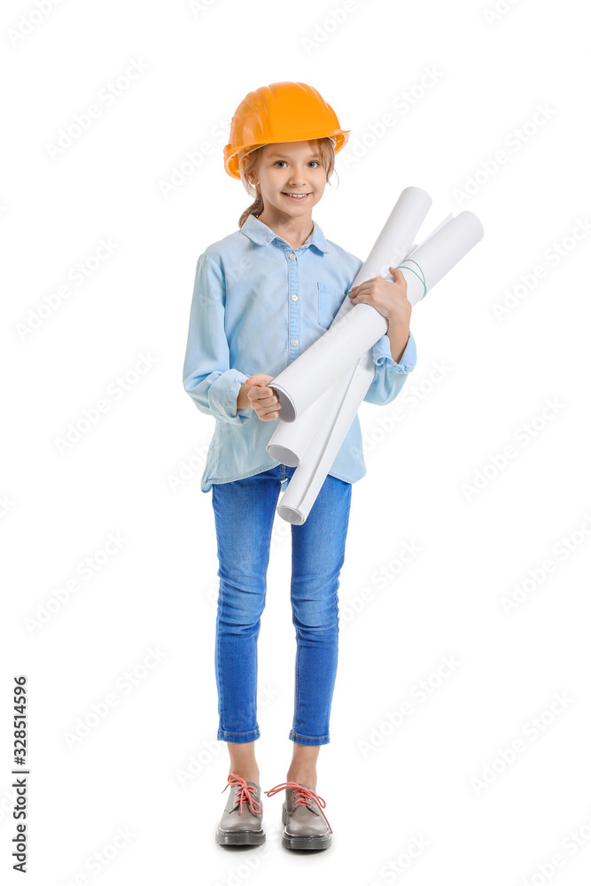 Cute little architect on white background Cute little architect on white background