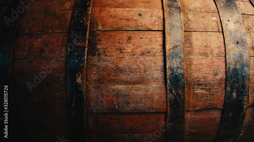 Beer barrel close-up. Oak barrel texture