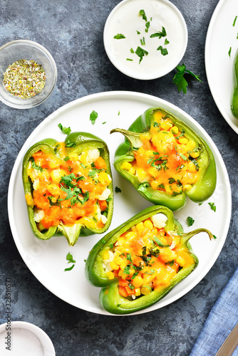 Baked green bell peppers