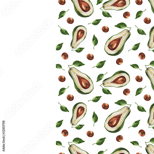 Wallpaper Mural Seamless pattern Hand-drawn watercolor illustration. avocado slices. Natural healthy diet. Diet, menu, restaurant. Print, textile, paper Torontodigital.ca