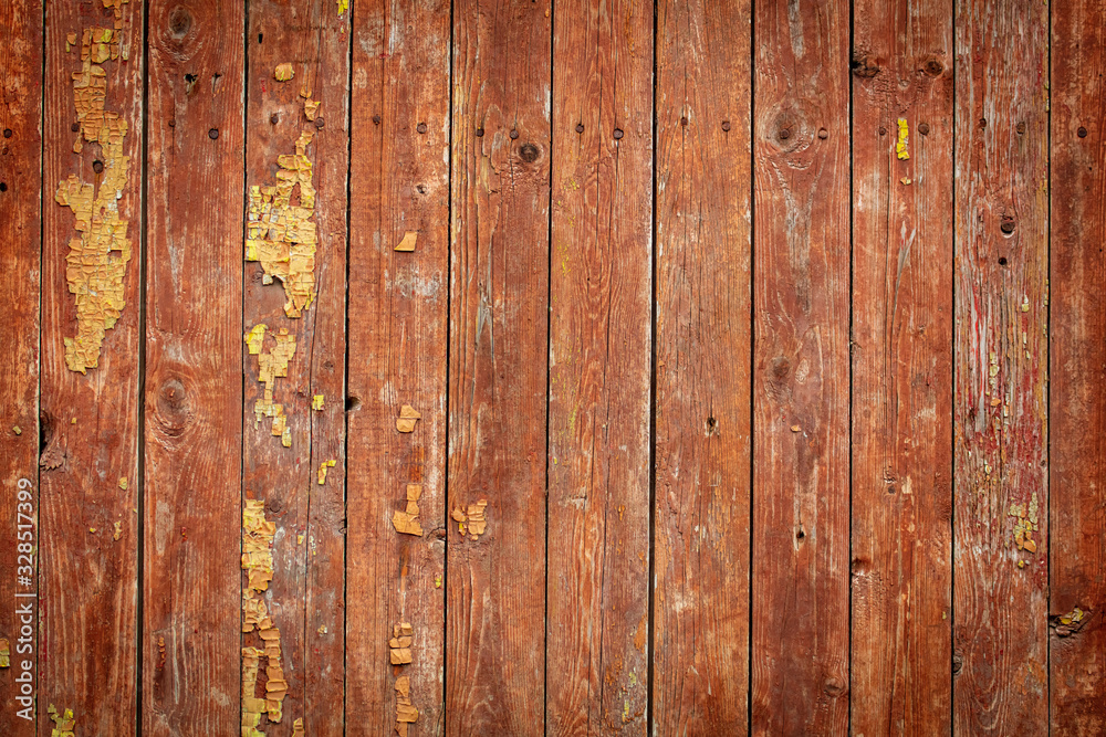 Old wooden boards on the fence