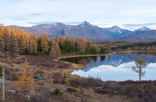 Beautiful autumn mountain lake and mountains