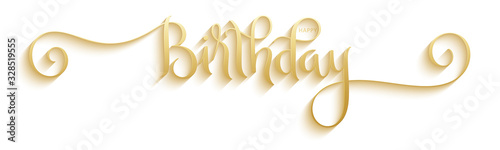 Canvas Print HAPPY BIRTHDAY metallic gold vector brush calligraphy banner with spirals