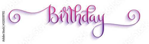 Canvas Print HAPPY BIRTHDAY pink and purple vector brush calligraphy banner with spirals