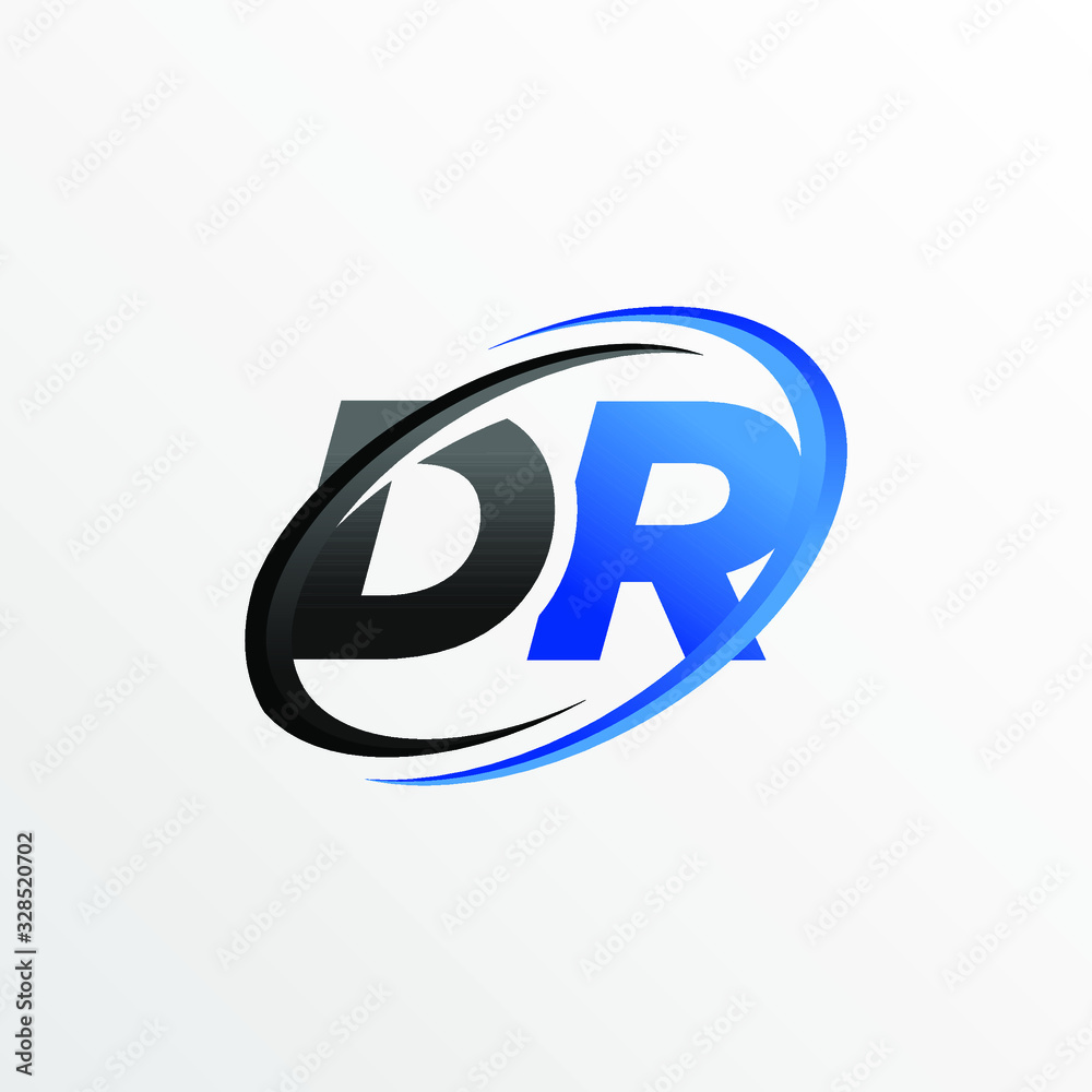 Initial Letters DR Logo with Circle Swoosh Element Initial Letters DR Logo with Circle Swoosh Element